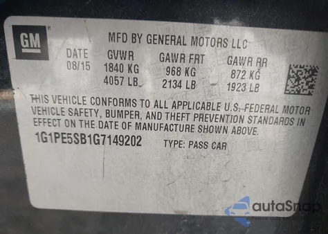 2016 Chevrolet Cruze Limited 1Lt Auto z USA, uszkodzony, nr VIN 1G1PE5SB1G7149202